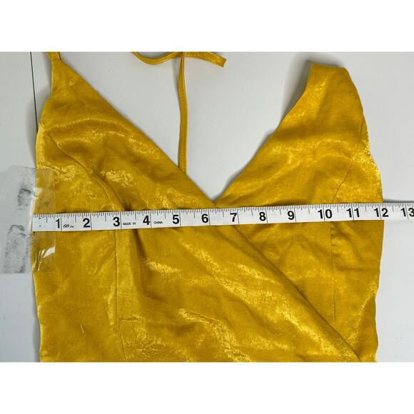 Lulus NWOT In Love Forever Mustard Yellow Satin Lace-Up High-Low Maxi Dress L - Picture 6 of 8